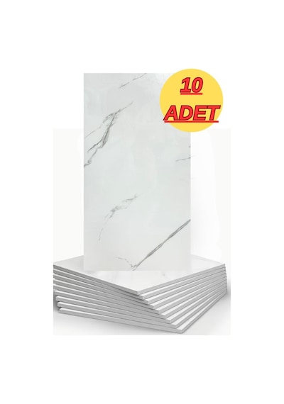 10 Adet 30x60 Cm Parlak Yapışkanlı Duvar,banyo,tezgah Arası Kaplama Duvar Paneli Kağıdı Cf-1035 Beyaz