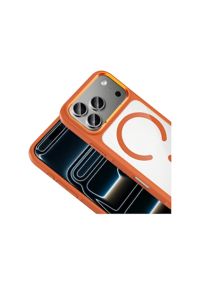 Apple Uyumlu iPhone 17 Pro Max - Apple Uyumlu iPhone 18 Pro Max Uyumlu Kılıf M-safe Şarj Özellikli Metal Kamera Çerçeveli Tiko Kapak Turuncu