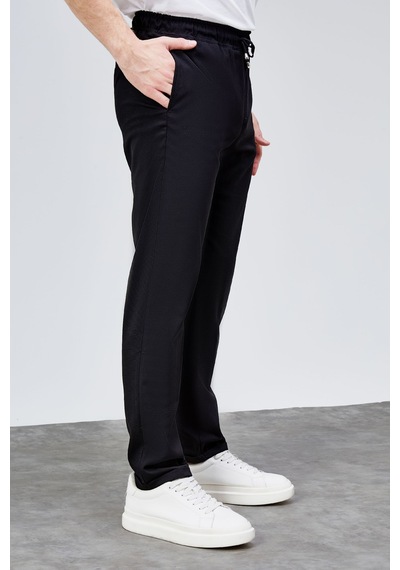 HLT Jeans Erkek Siyah Relaxed Fit Yandan Cepli Beli Lastikli Bağcıklı Duble Paça Jogger Pantolon Bolt-1996 Siyah