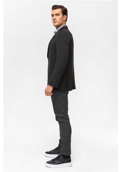 SÜVARİ Siyah Regular Desenli Mono Yaka 6 Drop Ceket Siyah