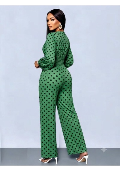 Bhrwear Kadın Uzun Kollu Kruvaze Yakalı Belden Büzgülü Uzun Desenli Süprem Tulum Renkli