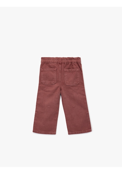 Koton Pamuklu Loose Fit Beli Bağcıklı Cepli Denim Pantolon Bordo 6wmg40014ad Bordo