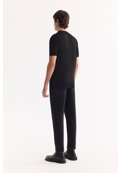 Avva Erkek Siyah Polo Yaka Fermuarlı Rayon Tüylenmeyen Triko Regular Fit T-shirt A52y5006