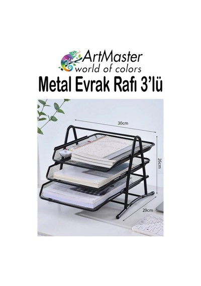 Siyah Metal Evrak Rafı 3 Lü 1 Paket Masaüstü A4 Dosya 3 Katlı Düzenleyici Kağıt Tepsisi Metal Fileli Hareketli Siyah