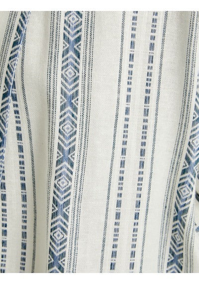 Koton Kimono Geniş Yarım Kollu Cepli Keten Karışımlı Mavi Çizgili 4sak50011pw Mavi Çizgili Mavi