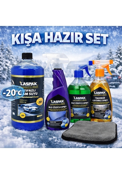 Kışa Hazır Oto Bakım Seti Antifrizli Cam Suyu 1l + Buz Çözücü Sprey + Yağmur Kaydırıcı