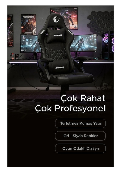 Rampage Kl-r43 Nox Ergonomik Tasarıma Sahip Terletmez Kumaş Siyah/gri Oyuncu Koltuğu