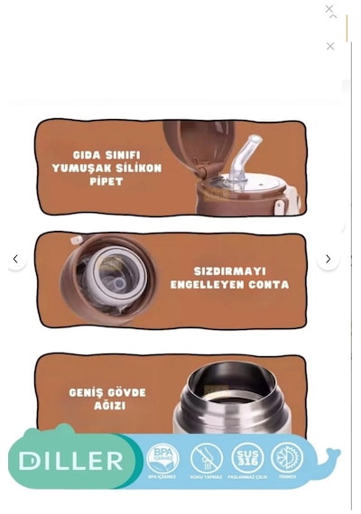 Benisa Shop Vagonlıfe Dıller Panda Figürlü Paslanmaz Çelik Pipetli Suluk Matara Sıcak / Soğuk 6 Saat Beyaz