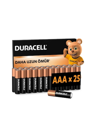 Duracell Basıc Aaa İnce Alkalin Kalem Pil 25'li Paket 1,5v
