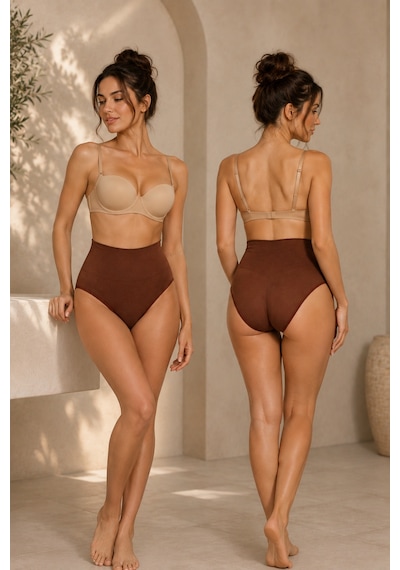 Fit Women Kadın Yüksek Bel Esnek 5 Li Külot Kahverengi