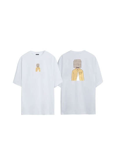 Thewert Unisex Box Head Man Ön Arka Baskılı Beyaz Oversize T-shirt