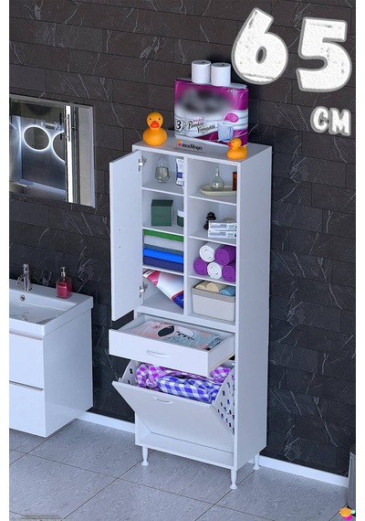 Afra 65 Cm 1 Gözlü Kirli Çamaşır Sepet, 1 Kapak Ve Çekmeceli 8 Raflı Çok Amaçlı Banyo Dolabı Beyaz Afra 65 Cm 1 Gözlü Kirli Çamaşır Sepet, 1 Kapak Ve Çekmeceli 8 Raflı Çok Amaçlı Banyo Dolabı Beyaz