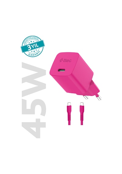 Ttec Smartcharger Gan 45w Avs Pd Seyahat Hızlı Şarj Aleti + Usb-c - Usb-c 3a 120 Cm Kablo Neon 40809782