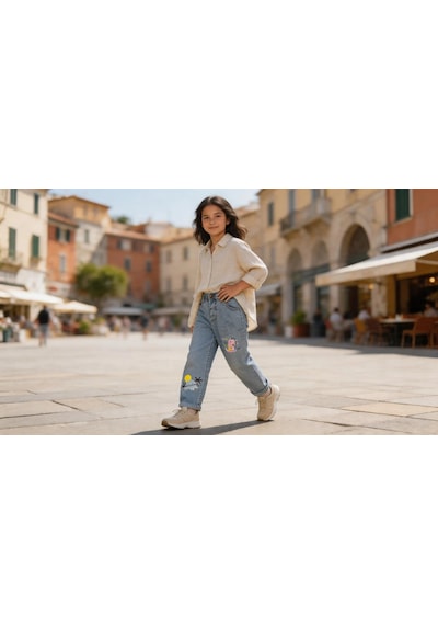 Kaizer Jeans Pembe Unicorn Baskılı Buz Mavi Çocuk Pantolonu BUZ MAVİ