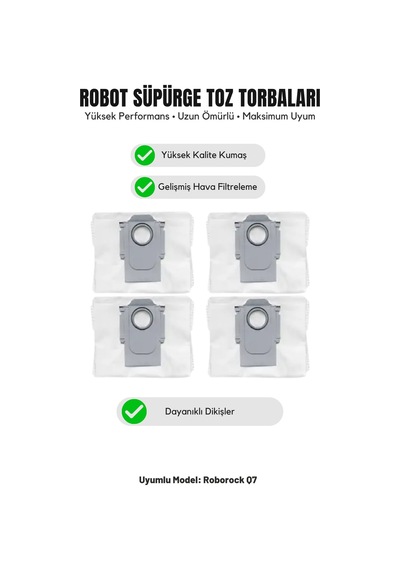Roborock Q7 İle Uyumlu 4 Adet Toz Torbası 81.0