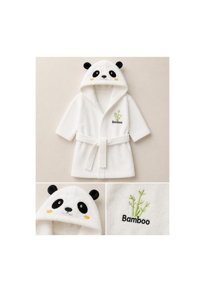 Yeni Doğan Bebek Bornoz Seti 3 Parça Panda Desenli Bambu Figürlü 0-24 Ay 0 - 24 Ay