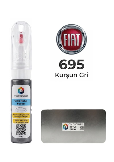 Fıat 695 Kurşun Gri İğneli Ve Fırçalı 2 Si 1 Arada Özel Tasarım Şişe Rötuş Boyası Ve Profesyonel Rötuş Çeliği Seti