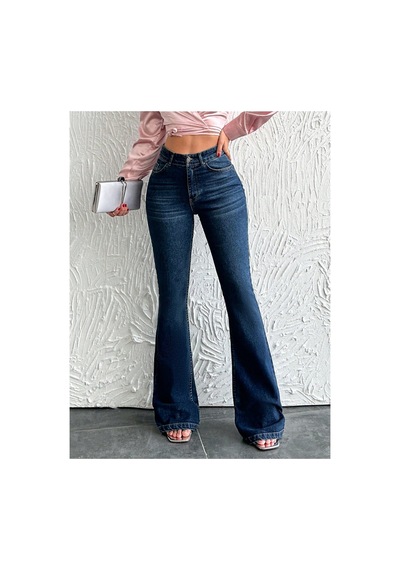 Kene Jeans Lacivert Ön İşlemli İspanyol Paça Kot Jeans Lacivert