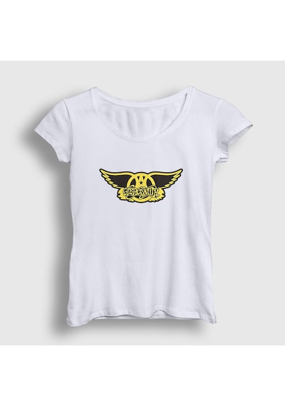Presmono Kadın Yellow Aerosmith T-shirt Beyaz
