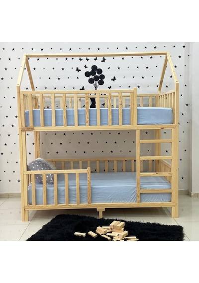 Markaawm Markaawm Montessori Yatak Çatılı Doğal Ahşap Ranza Karyola Akçaağaç