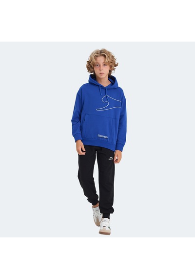 Slazenger LINK Çocuk Kapüşonlu Cepli Saks Mavi Sweatshirt