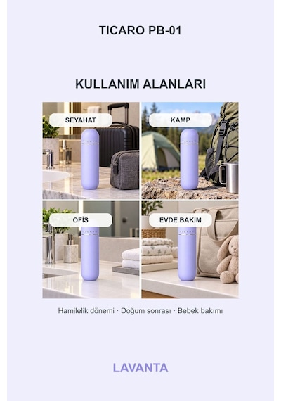 Tıcaro Pb-01 Portatif Taharet Şişesi, Manuel, 380 Ml, Mor
