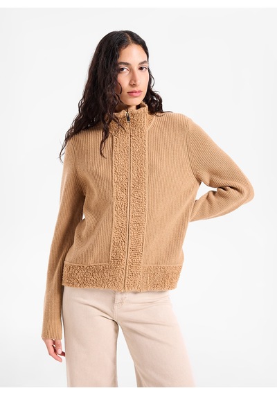 Fabrika F6wl-hrk0048 Camel Kadın Dik Yaka Fitilli Regular Fit Triko Hırka