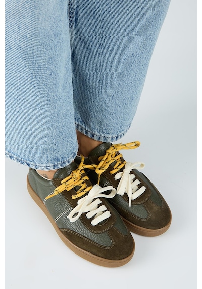 Manijero Krahe Pesci Kadın Hakiki Deri Üç Ayrı Alternatif Bağcıklı Haki Sneakers