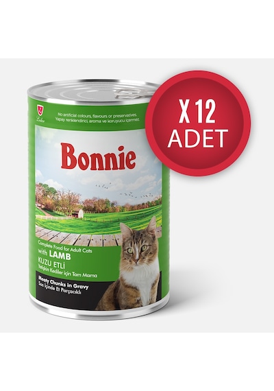 Bonnie Kuzu Etli Sos İçinde Et Parçacıklı Kedi Konservesi 400g x 12 Adet
