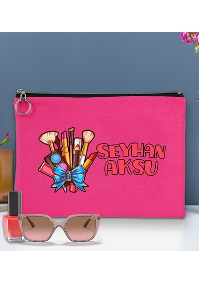 Bk Gift Kişiye Özel İsimli-3 Astarlı Fuşya Portföy Çanta 30x21cm, Baskılı El Çantası, Organizer Çanta