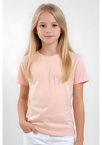 Fyk Kids Kız Çocuk Yuvarlak Yaka Penye T-shirt Somon