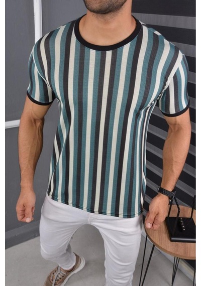 Mcz Giyim Yeşil Renk Bisiklet Yaka Slim Fit Erkek T-shirt