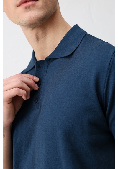 Antioch Comfort Slim Polo Yaka Erkek Triko T-shirt İndigo