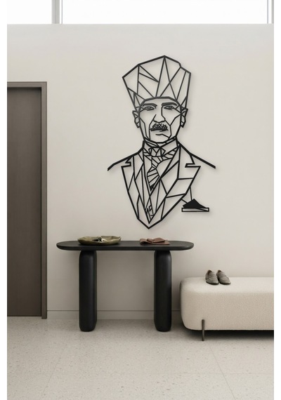 Atatürk Çizgi Metal Duvar Tablosu - Duvar Sanatı - Duvar Dekoru - Siyah