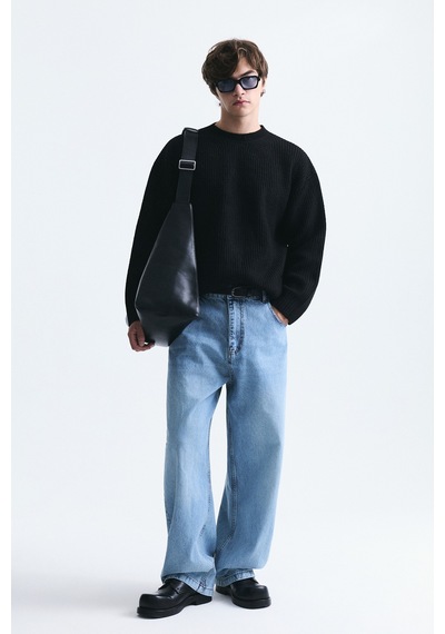 Vamos Oversize Fitilli Triko Kazak Siyah