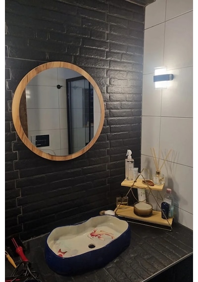 Dekoratik Yuvarlak Ayna 45 Cm Çap Antre Hol Koridor Duvar Salon Mutfak Banyo Ofis Makyaj Aynası - Ceviz Ceviz