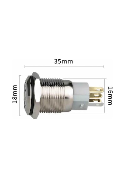Alkatronik 16mm Metal Buton Beyaz Power Sembol Led Işıklı Panel Montaj Düz Kafa Kilitlemeli Dc 6a 12v Ip67 Düğm 1