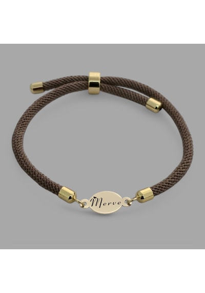 Archin Merve İsmine Özel Oval Motifli Kahverengi Örgülü 14 Ayar Altın Plakalı Hediye Bileklik-341isim Altın Archin Merve İsmine Özel Oval Motifli Kahverengi Örgülü 14 Ayar Altın Plakalı Hediye Bileklik-341isim Altın