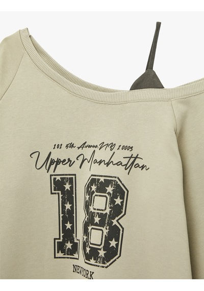 Koton Rahat Kalıp Üç İplik Uzun Kollu Asimetrik Yaka Baskılı Sweatshirt Gri 6sal10376ık Gri