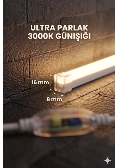 10 Metre 220v Neon Led Şerit Günışığı 3000k - Tak Çalıştır Set - Fişli Trafo Gerektirmez Esnek Led 64687047