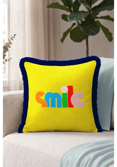 Smile Yazılı Pop Art Retro Saçaklı Yastık Kılıfı - Renk Bloklu Sarı Lacivert Püsküllü Kırlent Kılıfı Derin Düş Opal Smile Yazılı Pop Art Retro Saçaklı Yastık Kılıfı - Renk Bloklu Sarı Lacivert Püsküllü Kırlent Kılıfı Derin Düş Opal