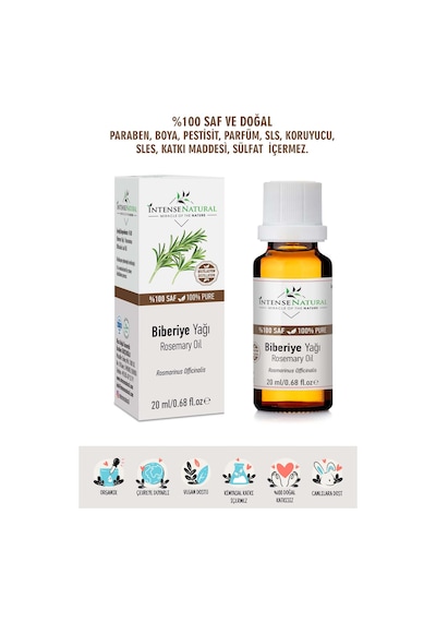 Intense Natural Saf ve Doğal Rosemary Essential Oil Biberiye Uçucu Yağı 20 ML