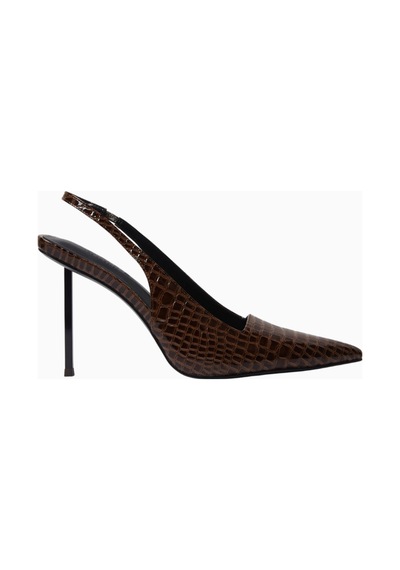 Femme La La G63 100 Kahverengi Kroko Vegan Deri, Slingback Stiletto