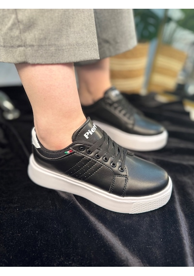 Günlük Kadın Spor Ayakkabı Ortopedik Vegan Deri Bağcık Hafif Kalın Yüksek Taban Yürüyüş Sneaker 102 Siyah - Beyaz Günlük Kadın Spor Ayakkabı Ortopedik Vegan Deri Bağcık Hafif Kalın Yüksek Taban Yürüyüş Sneaker 102 Siyah - Beyaz