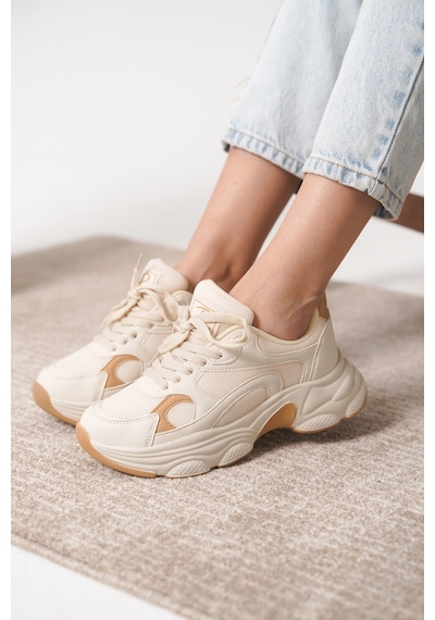 Daxtors Garantili D0164 Günlük Ortopedik Kadın Sneaker Spor Ayakkabı Bej