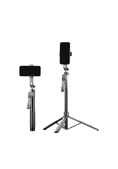 Blic K29 215 Cm Ultra Uzun Bluetooth Kumandalı Selfie Çubuğu Tripod Çift Telefon Tutuculu, Selfie Siyah