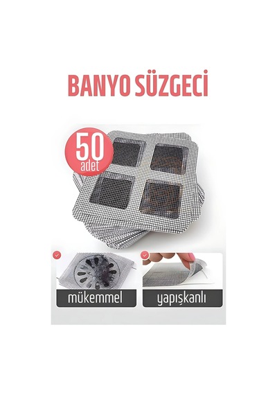 Hubrendy Çer Banyo Gider Süzgeci 50 Adet Yapışkanlı Filtre, 10x10 Cm