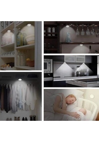 3lü Uzaktan Kumandalı Pilli Yapışkanlı Kablosuz Led Spot Lambalar Sarı