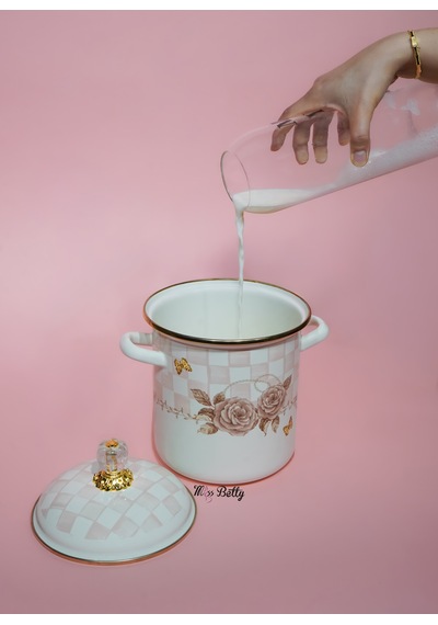Rosadora Emaye Kuşkonmaz Bakraç Dekoratif Çok Amaçlı Vintage Pembe