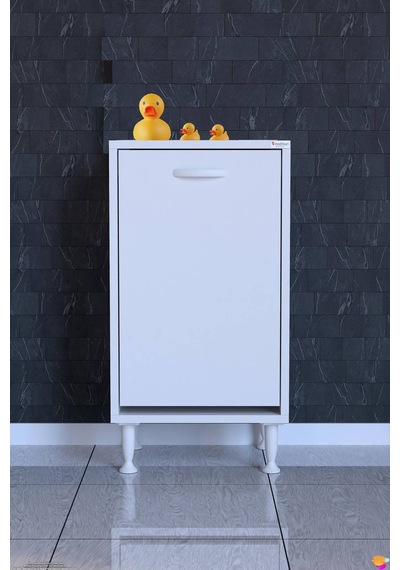 Söke 40 Cm 1 Gözlü Kirli Çamaşır Sepetli Çok Amaçlı Banyo Dolabı Beyaz